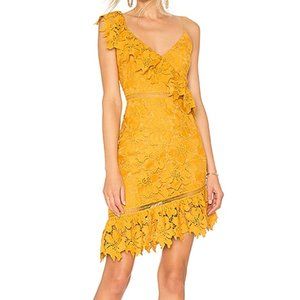 SAYLOR SOPHIA ASYMMETRICAL MUSTARD LACE DRESS size xsmall